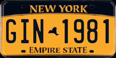 NY license plate GIN1981