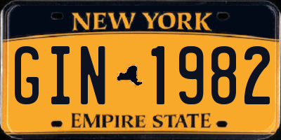 NY license plate GIN1982