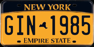 NY license plate GIN1985