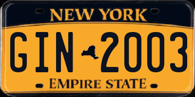 NY license plate GIN2003
