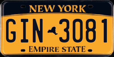 NY license plate GIN3081