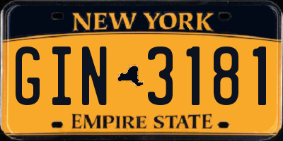 NY license plate GIN3181