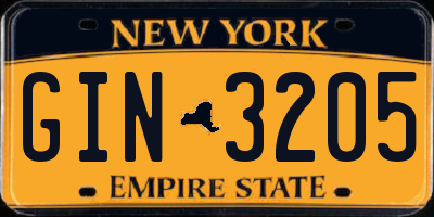 NY license plate GIN3205