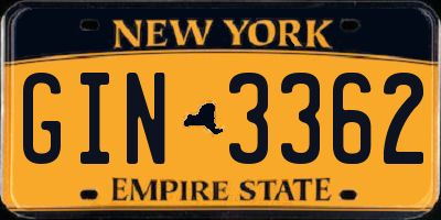NY license plate GIN3362