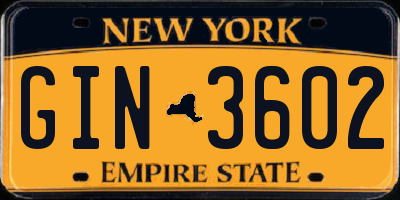 NY license plate GIN3602