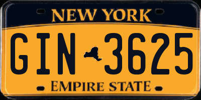 NY license plate GIN3625