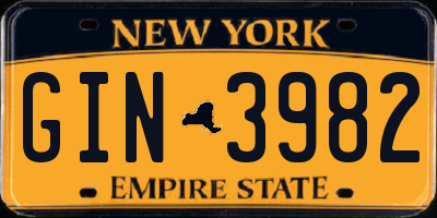 NY license plate GIN3982
