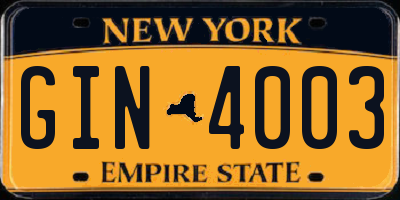 NY license plate GIN4003