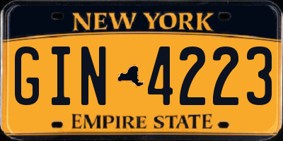NY license plate GIN4223