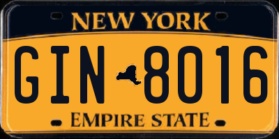 NY license plate GIN8016