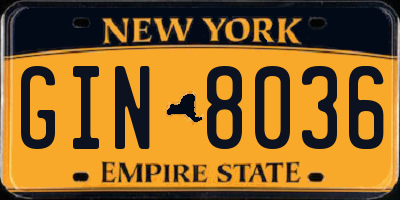 NY license plate GIN8036