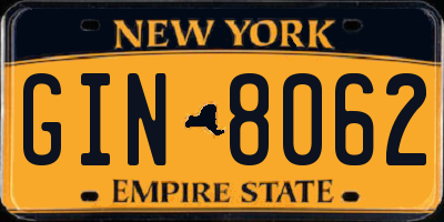 NY license plate GIN8062