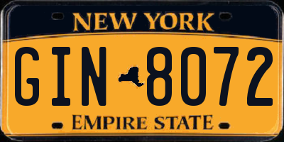 NY license plate GIN8072