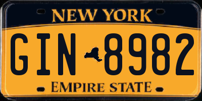 NY license plate GIN8982