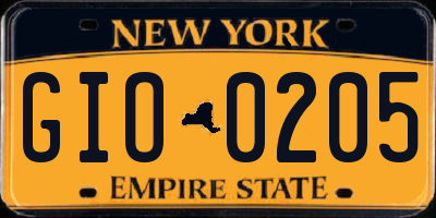NY license plate GIO0205
