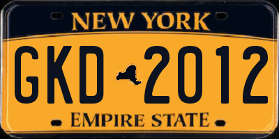 NY license plate GKD2012