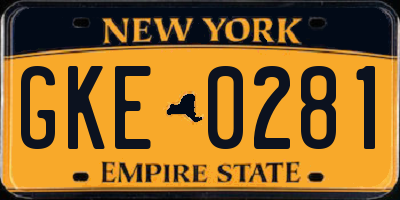 NY license plate GKE0281