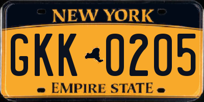NY license plate GKK0205