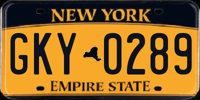 NY license plate GKY0289