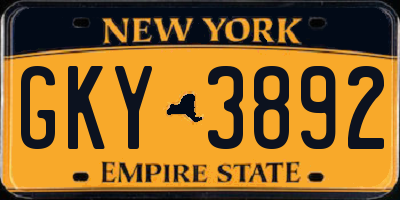 NY license plate GKY3892
