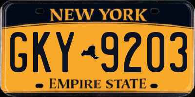 NY license plate GKY9203