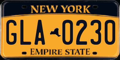 NY license plate GLA0230
