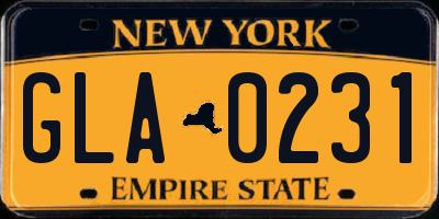 NY license plate GLA0231