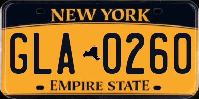 NY license plate GLA0260