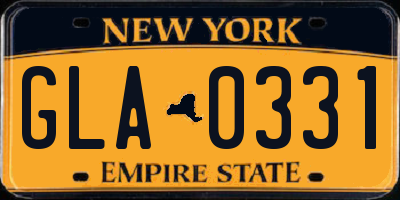 NY license plate GLA0331
