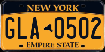 NY license plate GLA0502