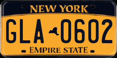 NY license plate GLA0602