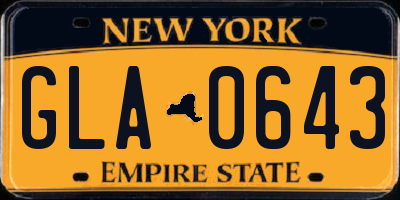 NY license plate GLA0643
