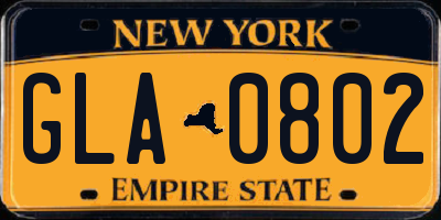 NY license plate GLA0802