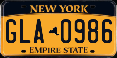 NY license plate GLA0986