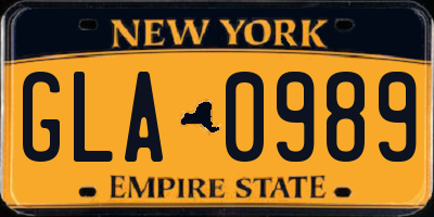 NY license plate GLA0989