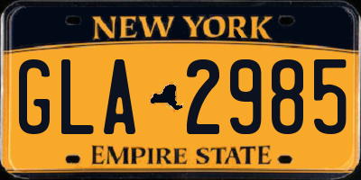 NY license plate GLA2985