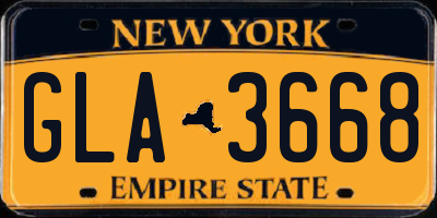 NY license plate GLA3668