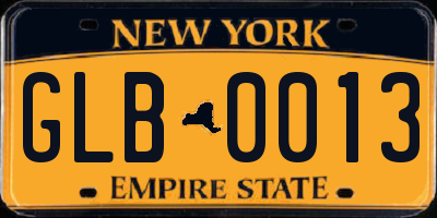 NY license plate GLB0013