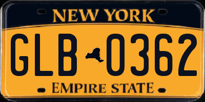 NY license plate GLB0362