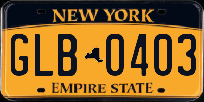 NY license plate GLB0403