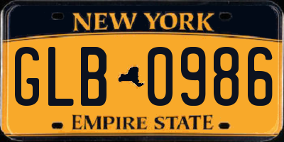 NY license plate GLB0986