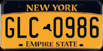 NY license plate GLC0986