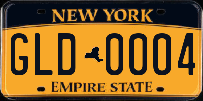 NY license plate GLD0004
