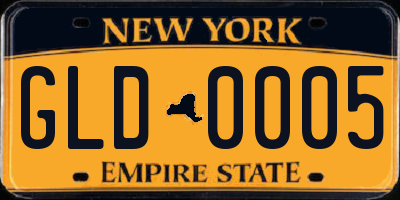 NY license plate GLD0005