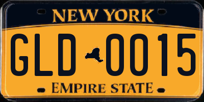 NY license plate GLD0015