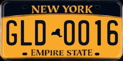 NY license plate GLD0016