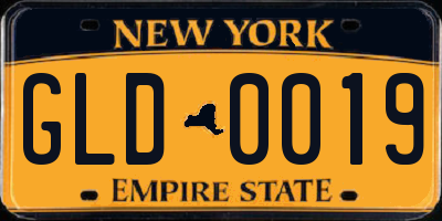 NY license plate GLD0019