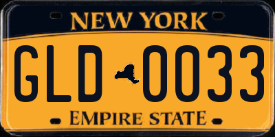 NY license plate GLD0033