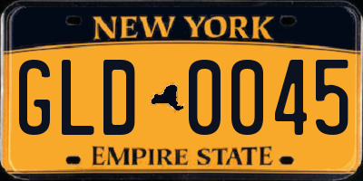 NY license plate GLD0045