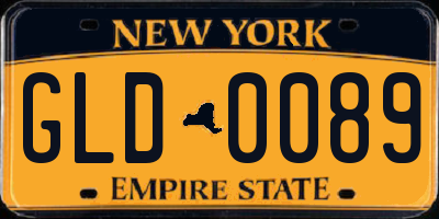NY license plate GLD0089